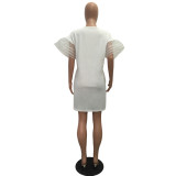 Print White Shirt Dress 27265