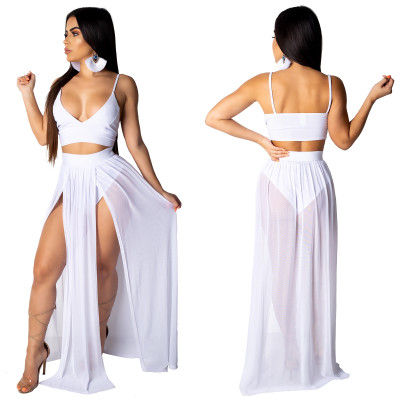 Sexy Straps Crop Top and Slit Maxi Skirt