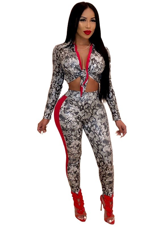 Two-Piece Snake Skin Sexy Pants Set