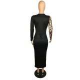 Sexy Cut Out Long Sleeves Leopard Midi Dress