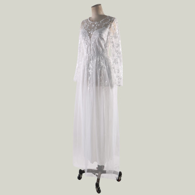 White Lace Long Sleeve Wedding Dress