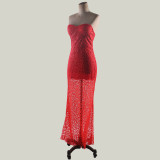 Red Color Sleeveless Evening Dress