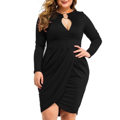 Plus Size Black Long Sleeve Wrap Dress
