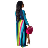 Multi-Color Sexy Stripped Slit Deep-V Maxi Dress