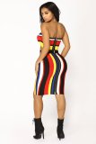 Multi-Colored Stripes Bandeau Bra and Slim Skirt