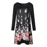 Floral Black Lazy Dress with Sleeves 27829-1