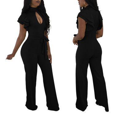 Sexy Keyhole Jumpsuits with Ruffles Sleeves
