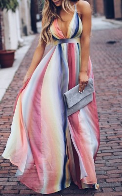 Multi-Color Straps Long Dress