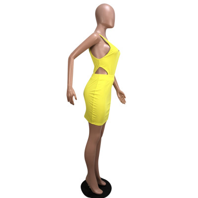 Yellow Cut Out Sleeveless Bodycon Dress