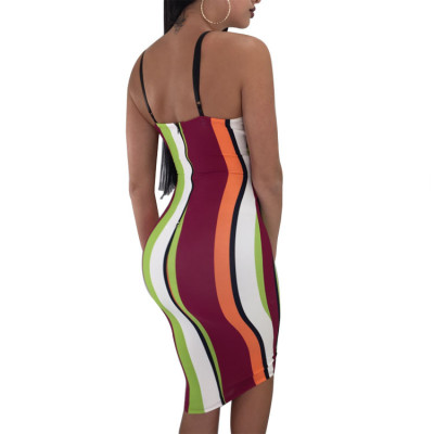 Colorful Stripes Straps Midi Dress