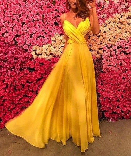 Yellow Color Long Maxi Evening Dress