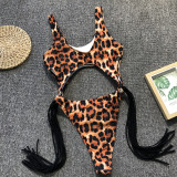 Sexy Leopard One-Piece Tassle Swimwear