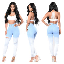 Sexy High Waist Gradient Ripped Jeans 26654