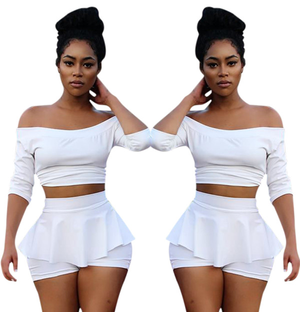 Sexy Off-Shoulder Crop Top and Overlay Shorts 26665