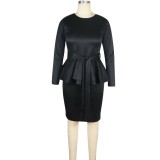 Mother of the Bride Solid Peplum Dress