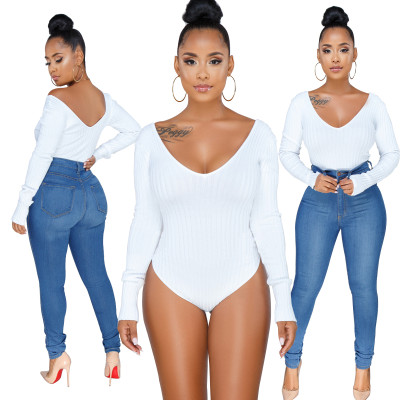 Sexy Plung Long Sleeve Bodysuit