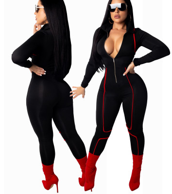 Long Sleeve Front-Zipped Active Jumpsuit