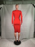 Deep-V Sexy Long Sleeve Pure Midi Dress