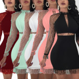 Sexy Ruffles Bodycon Dress with Mesh Sleeves