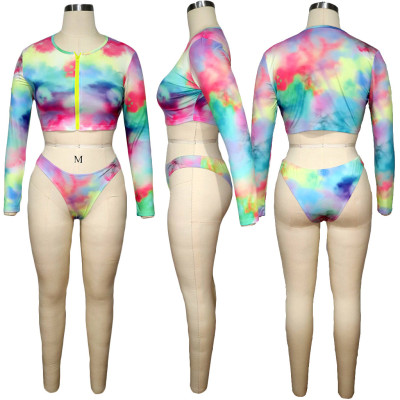 Colorful Long Sleeve Two-Piece Swimwear