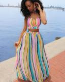 Multi-Color Stripes Sweetheart Top and Maxi Skirt