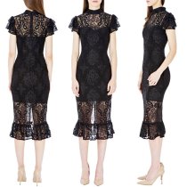 Black Floral Lace Sexy Mermaid Dress