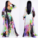 Long Sleeve Chiffon Flower Wrap Maxi Dress