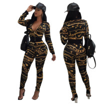 Gold and Black Chains Printing Track Suit 27118-1