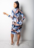 Multi-Colored Geommetric Long Curvy Dress