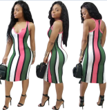 Multi-Colored Stripes Vest Dress