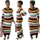 Multi-Colored Stripped Sheath Dress with Sleeves 27899