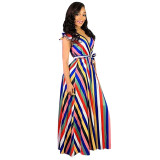 Colorful Stripped Wrap Maxi Dress