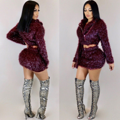 Sexy Sequins Coat and Mini Skirt 28380-2
