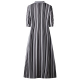 Colorful Stripes Long Blouse Dress with Sleeves
