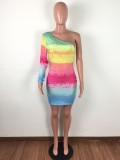 Sexy Colorful One Shoulder Mini Dress