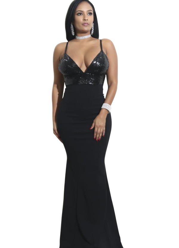 Sequins Upper Straps Evening Dress