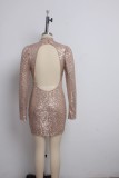 Sexy Cut Out Sequins Long Sleeve Club Dress