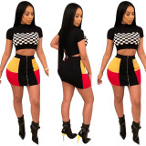 Block Color Crop Shirt and Zipped Up Mini Skirt