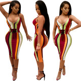Colorful Stripes Straps Midi Dress
