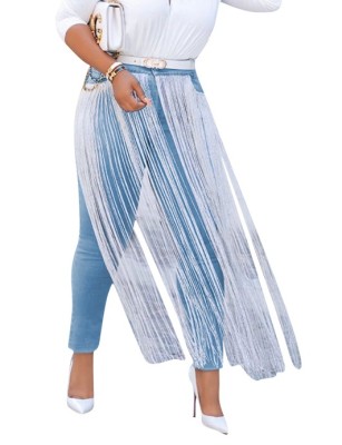 White and Blue Tassels Jeans