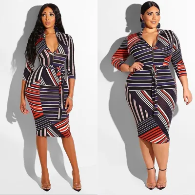 Multi-Color Stripped Midi Dress with Sleeves