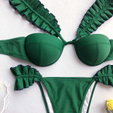 Two-Piece Green High Waist Detailed Swimwear