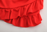 Sexy Plain Color Bra and Ruffles Wrap Skirt