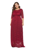 Plus Size Full Lace Maxi Dress with 3/4 Sleeves