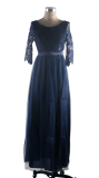 Lace Upper Long Evening Dress with 1/2 Sleeves