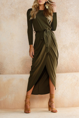Full Sleeve Sheer Long Dress with Wrap Hem