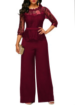 Lace Upper Jumpsuit with 3/4 Sleeves