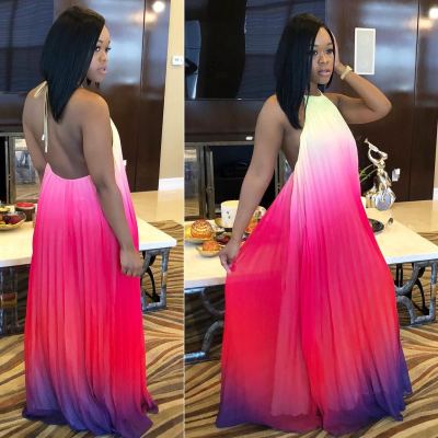 Colorful Gradient Halter Maxi Dress with Open Back