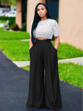 White Lace Top and Black High Waist Wide Pants