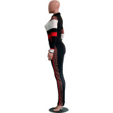 Print Black Long Sleeve Active Jumpsuit